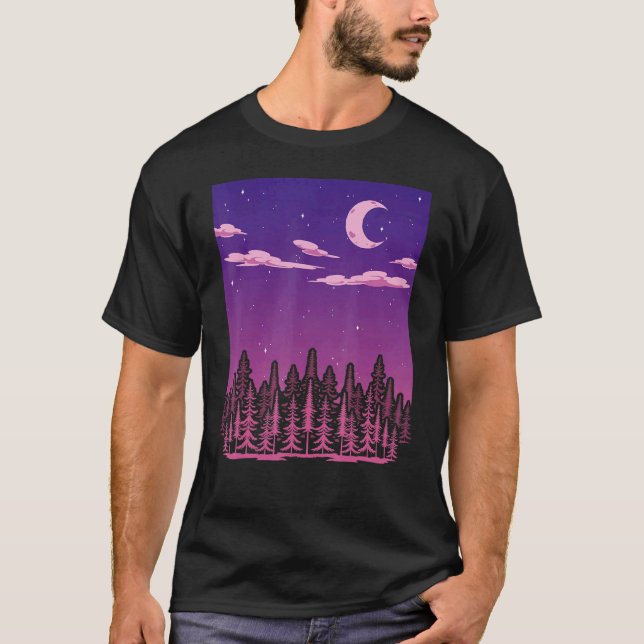 Wildlife Crescent Moon Outdoor Forest Trees Moonli T-Shirt (Front)