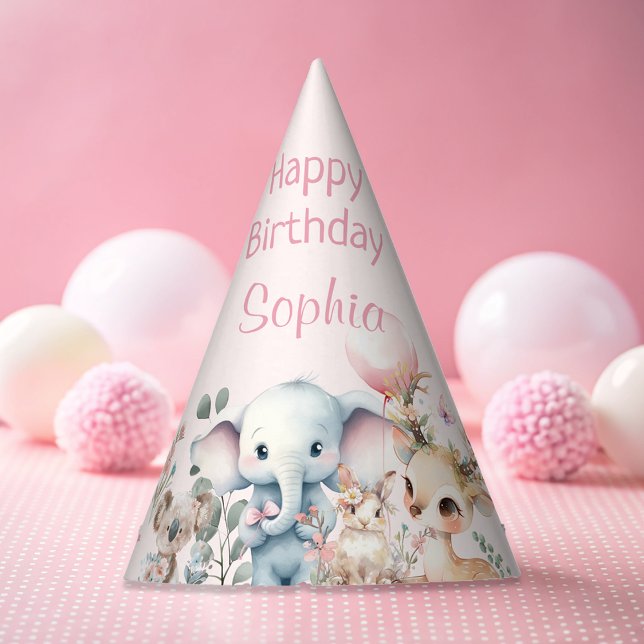 Wildlife Cute Animals Pink Birthday Party Hat (Creator Uploaded)