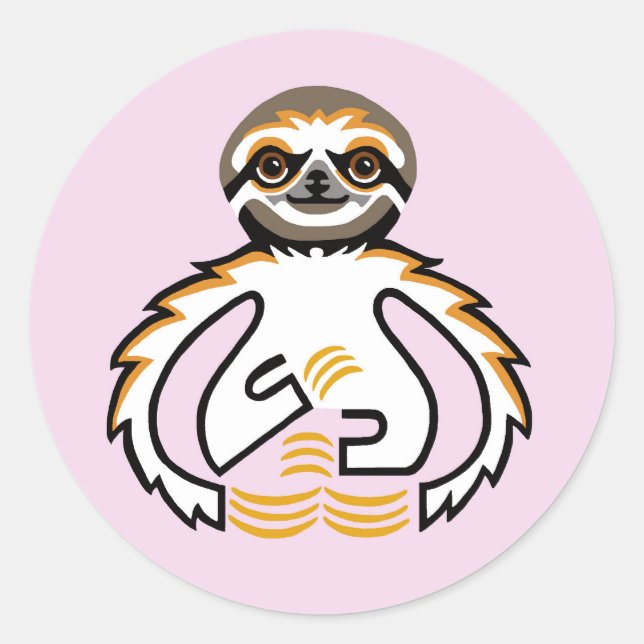 Wildlife -Cute Three-toed SLOTH -Nature - Pink Classic Round Sticker (Front)