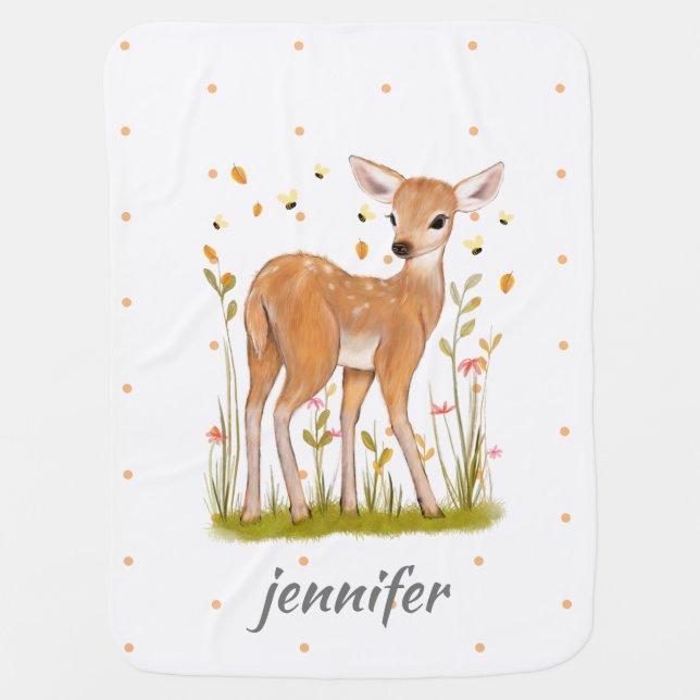 Wildlife Deer and Bee Baby Blanket (Front)
