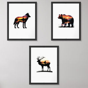 Wildlife Double Exposure Wall Art Set