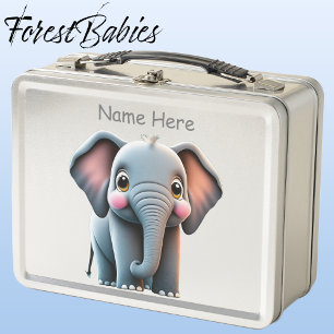 Wildlife Elephant Woodland Animal Cartoon Graphic Metal Lunch Box