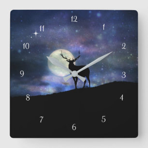 Wildlife Elk and Moon Square Wall Clock