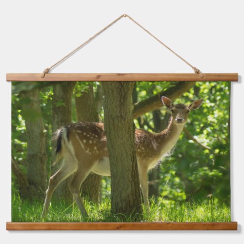 Wildlife Fallow Deer in Forest Among Trees Hanging Tapestry