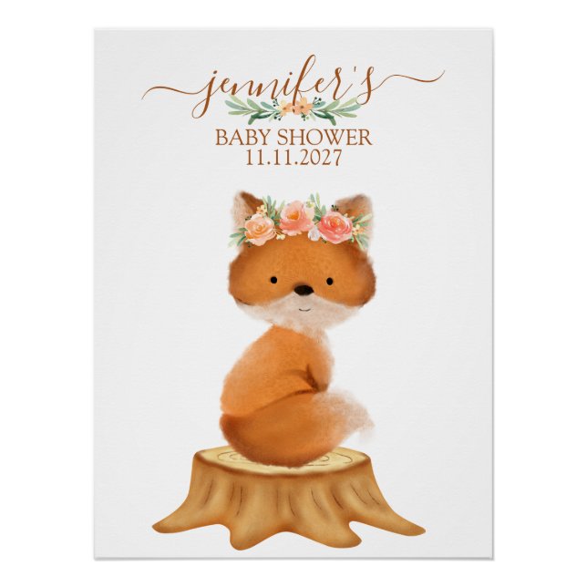 Wildlife Fox and Flower baby shower Poster (Front)