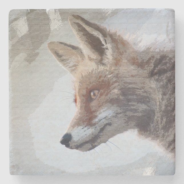 Wildlife Fox Portrait Nature Neutral Stone Coaster (Front)