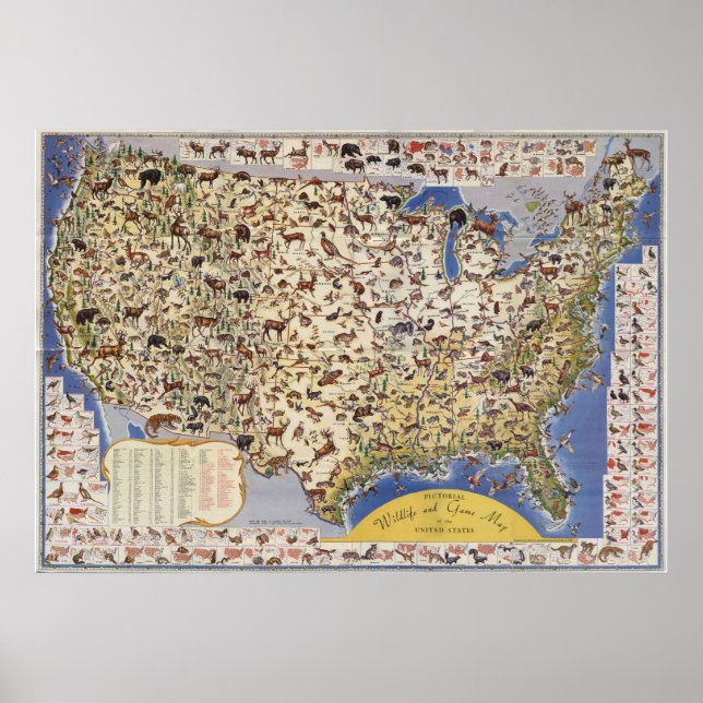 Wildlife & Game Map of the United States Poster (Front)