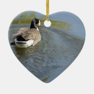 Wildlife Goose swimming in Lake, Water Circle Ceramic Ornament