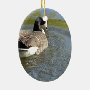 Wildlife Goose swimming in Lake, Water Circle Ceramic Ornament