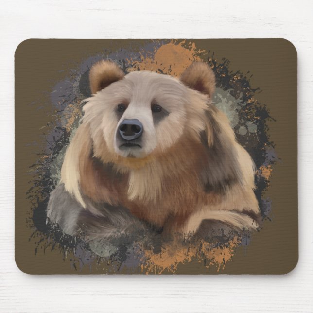 Wildlife Grizzly Bear Earth Tones Splatter  Mouse Pad (Front)