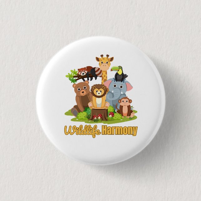 Wildlife Harmony for animal lover Button (Front)