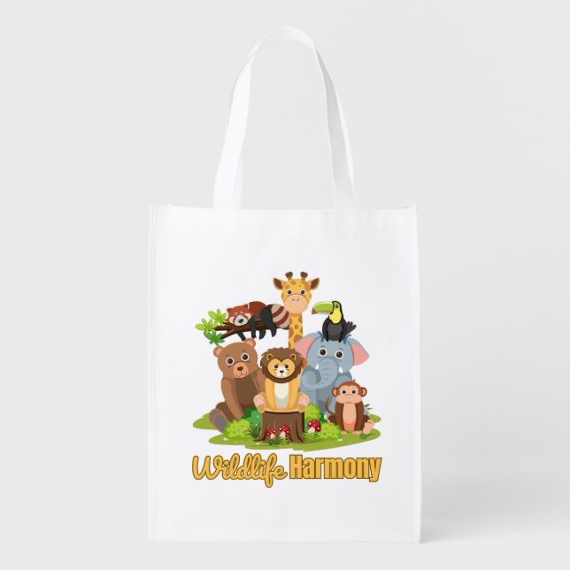 Wildlife Harmony for animal lover Grocery Bag (Front)
