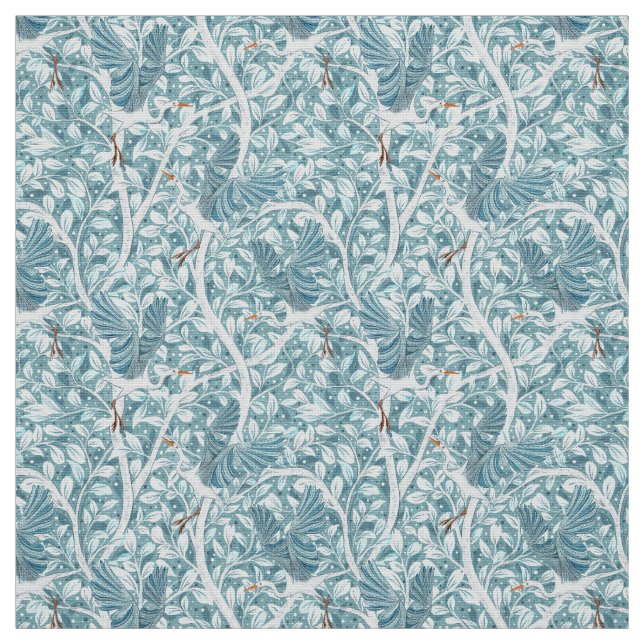Wildlife Herons in Soft Teal and White Fabric (Swatch)