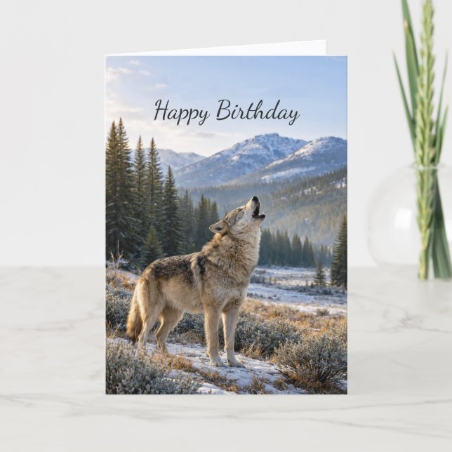 Wildlife Howling Gray Wolf Birthday Card (Front)