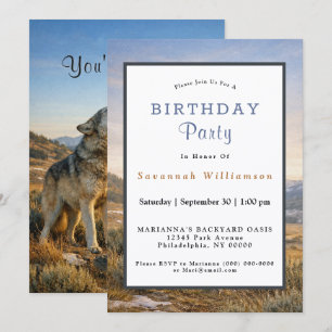 Wildlife Howling Gray Wolf Birthday Invitation