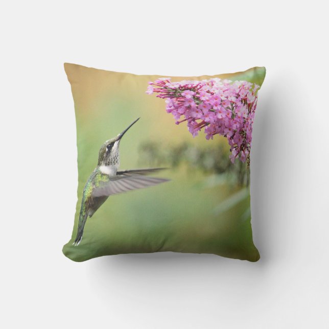 Wildlife Hummingbird Floral Photo Throw Pillow (Front)