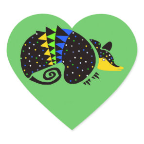 Wildlife -  I love Armadillos -Nature - Green Heart Sticker