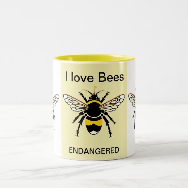 Wildlife - I love BEES - Nature - Yellow - Two-Tone Coffee Mug (Center)