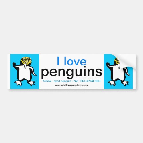 Wildlife _  I love PENGUINS _ Nature _Blue Bumper Sticker