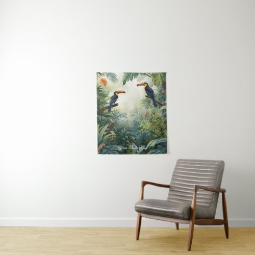 Wildlife illustration Personalized Photo & Text Tapestry