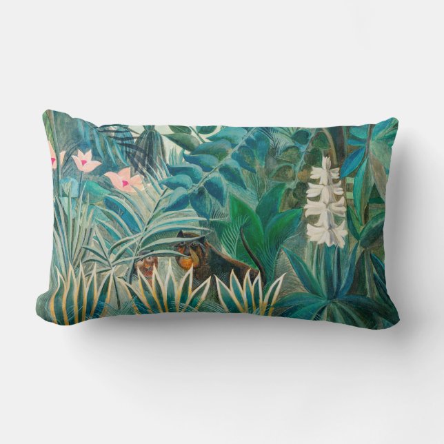 Wildlife in Tropical Jungle Painting Lumbar Pillow (Front)