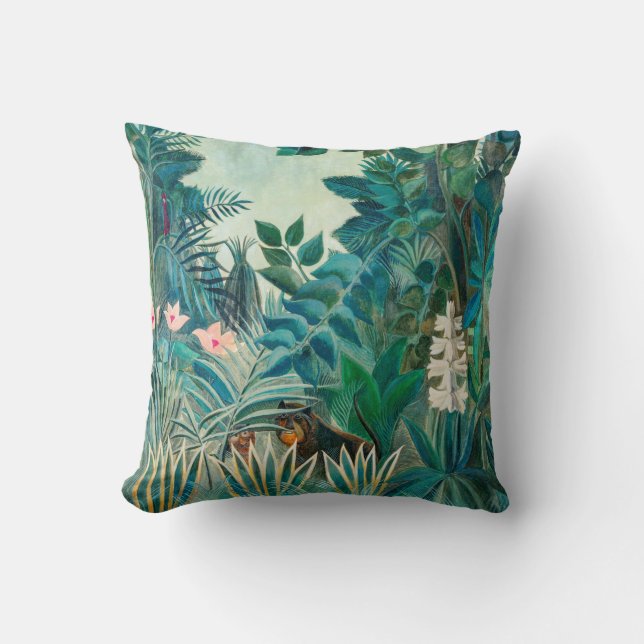 Wildlife in Tropical Jungle Painting Throw Pillow (Front)