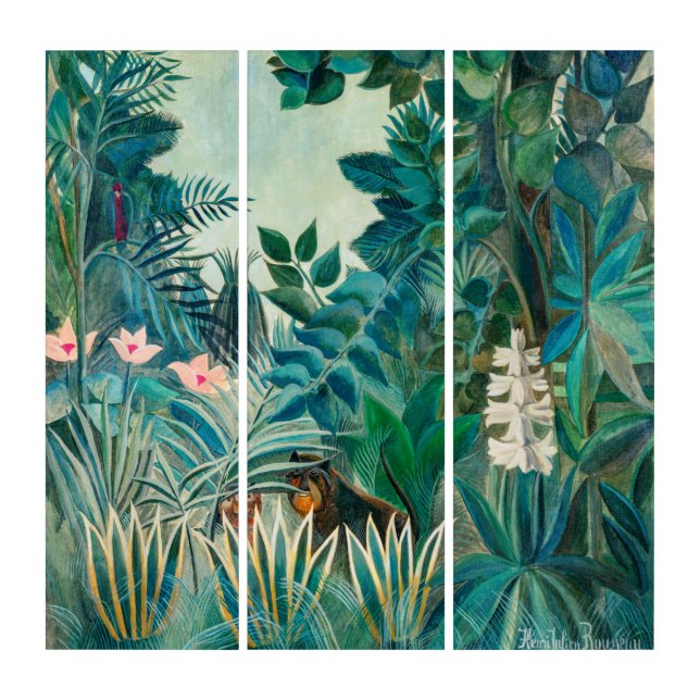 Wildlife in Tropical Jungle Painting Triptych (Front)