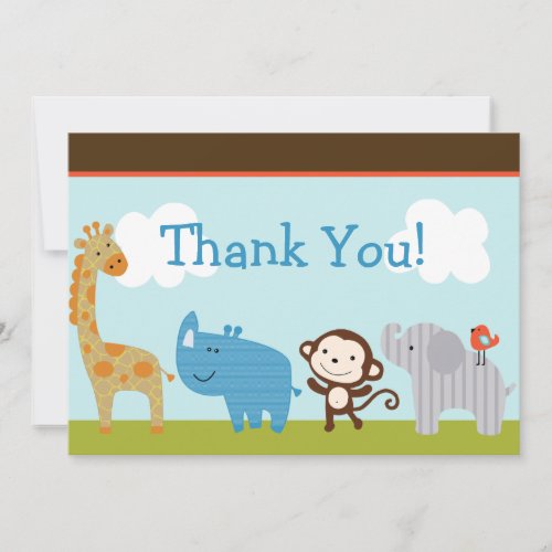Wildlife Jungle Animals Baby Shower Thank You Card