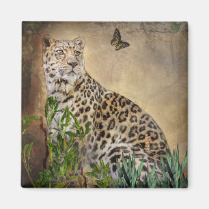 Wildlife Leopard Photograph Butterfly Warm tones Magnet