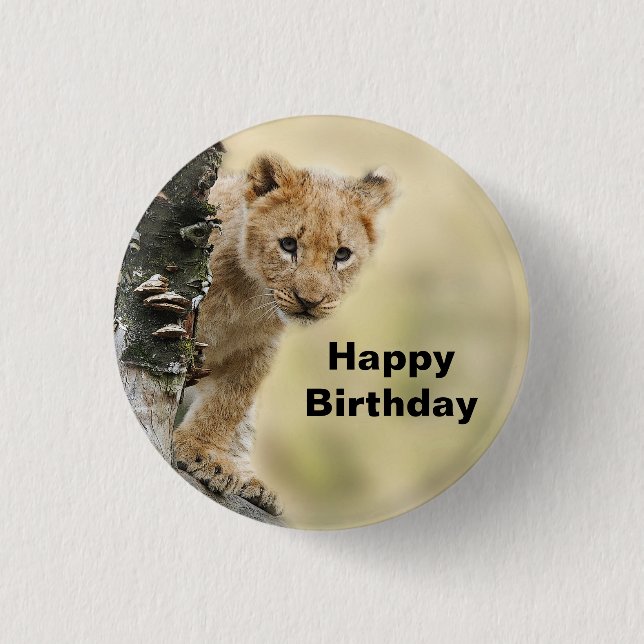 Wildlife Lion Cub Photo Birthday Button (Front)