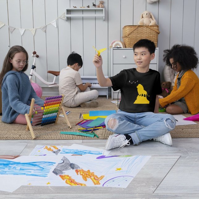 Wildlife Lion Gazing Sky Birds Kids Black T-Shirt (Creator Uploaded)