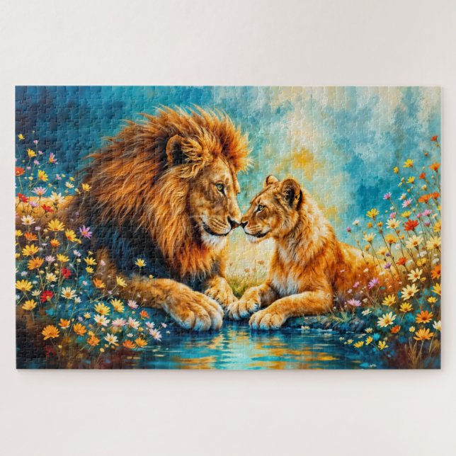 Wildlife Lion Lioness fantasy romantic art Jigsaw Puzzle (Horizontal)