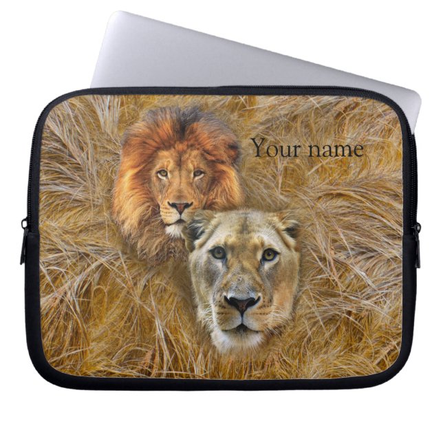 Wildlife- Lion & Lioness Laptop Sleeve (Front)