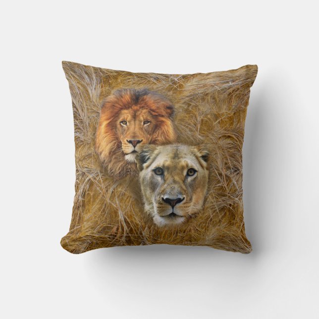 Wildlife- Lion & Lioness  Throw Pillow (Front)