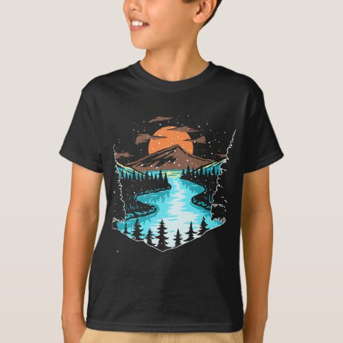 Wildlife Mountain River Outdoor Nature Full Moon T T_Shirt