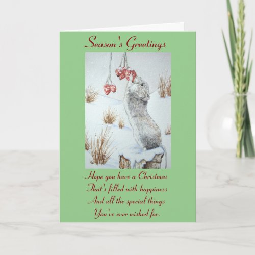 wildlife mouse snow scene with verse for christmas holiday card