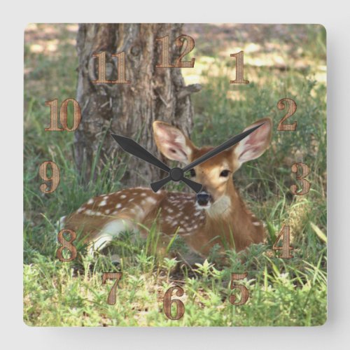 Wildlife Nature Buck Deer Fawn Whitetail Square Wall Clock