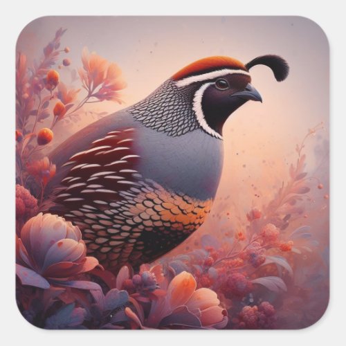Wildlife Nature California Quail Bird Square Sticker