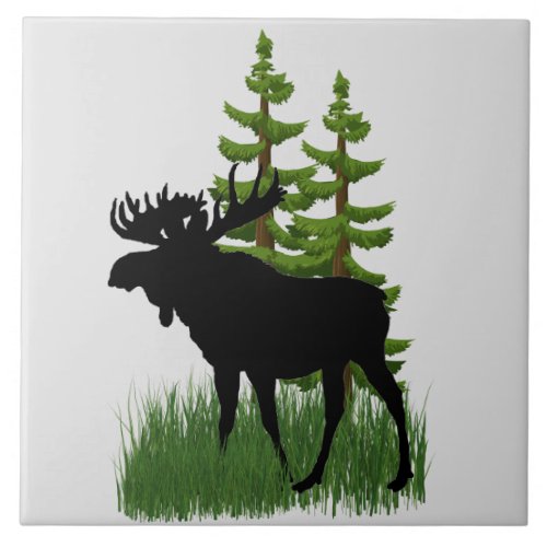 Wildlife Nature Moose Silhouette Ceramic Tile