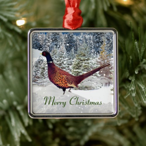 Wildlife  Nature Pheasant in Winter Christmas  Metal Ornament