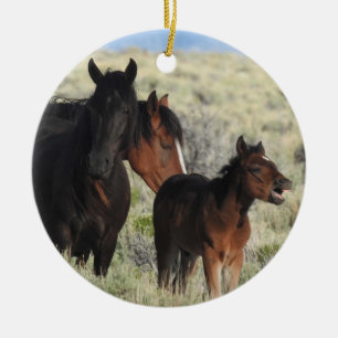 Wildlife ornament, wild horses, nature, animals ceramic ornament