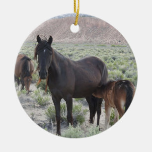 Wildlife ornament, wild horses, nature, animals ceramic ornament