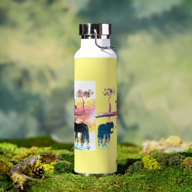 Wildlife Painting Elephant, Giraffe Personalized Water Bottle (Outdoor)