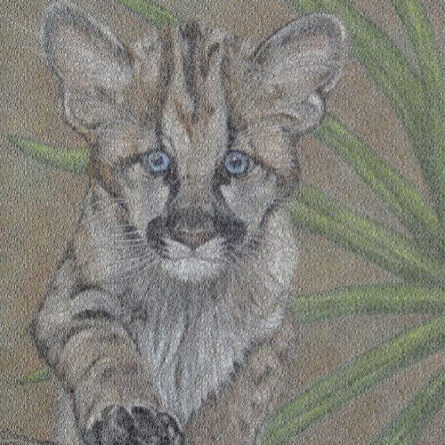 wildlife painting of big cat cougar kitten watch