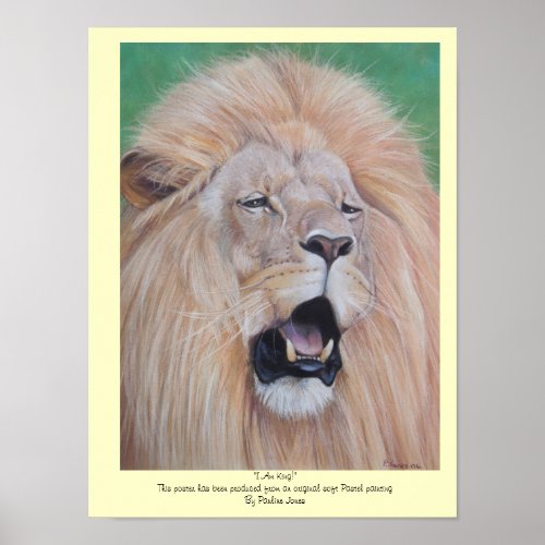 wildlife painting of big cat roaring lion poster