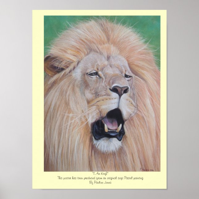 wildlife painting of big cat roaring lion poster (Front)