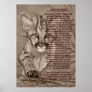 wildlife painting of cougar kitten with poem poster