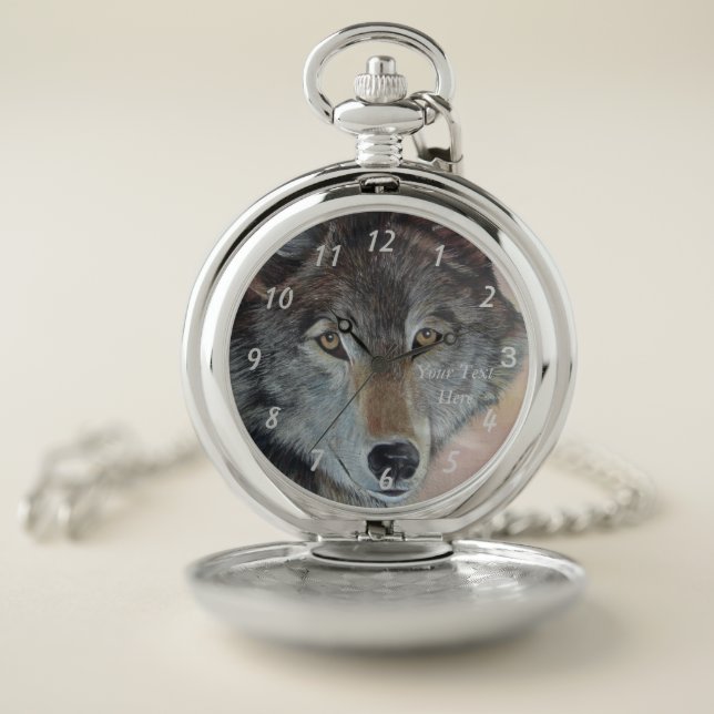 wildlife painting of gray wolf pocket watch (Inside)