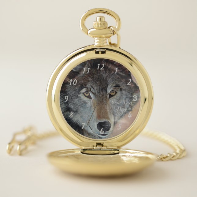wildlife painting of gray wolf pocket watch (Inside)