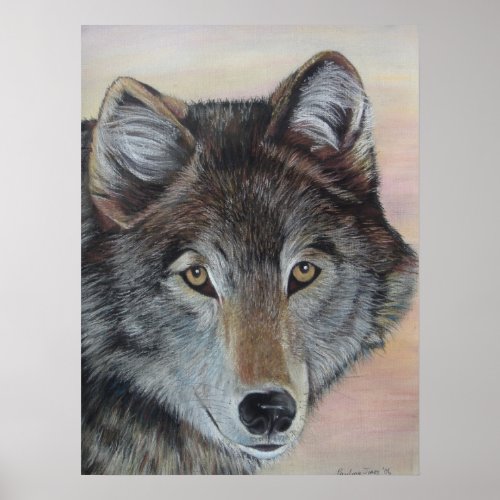 wildlife painting of gray wolf poster